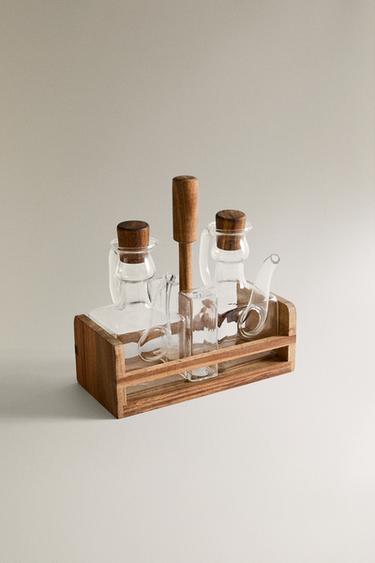 BOROSILICATE GLASS AND WOOD CRUET SET -  by Zara - Image 1