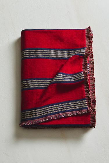 MANTA DE ALGODÃO LISTRADA - Vermelho da Zara