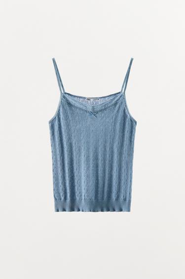 TOP À BRETELLES POINTELLE - Bleu de Zara - Image 2