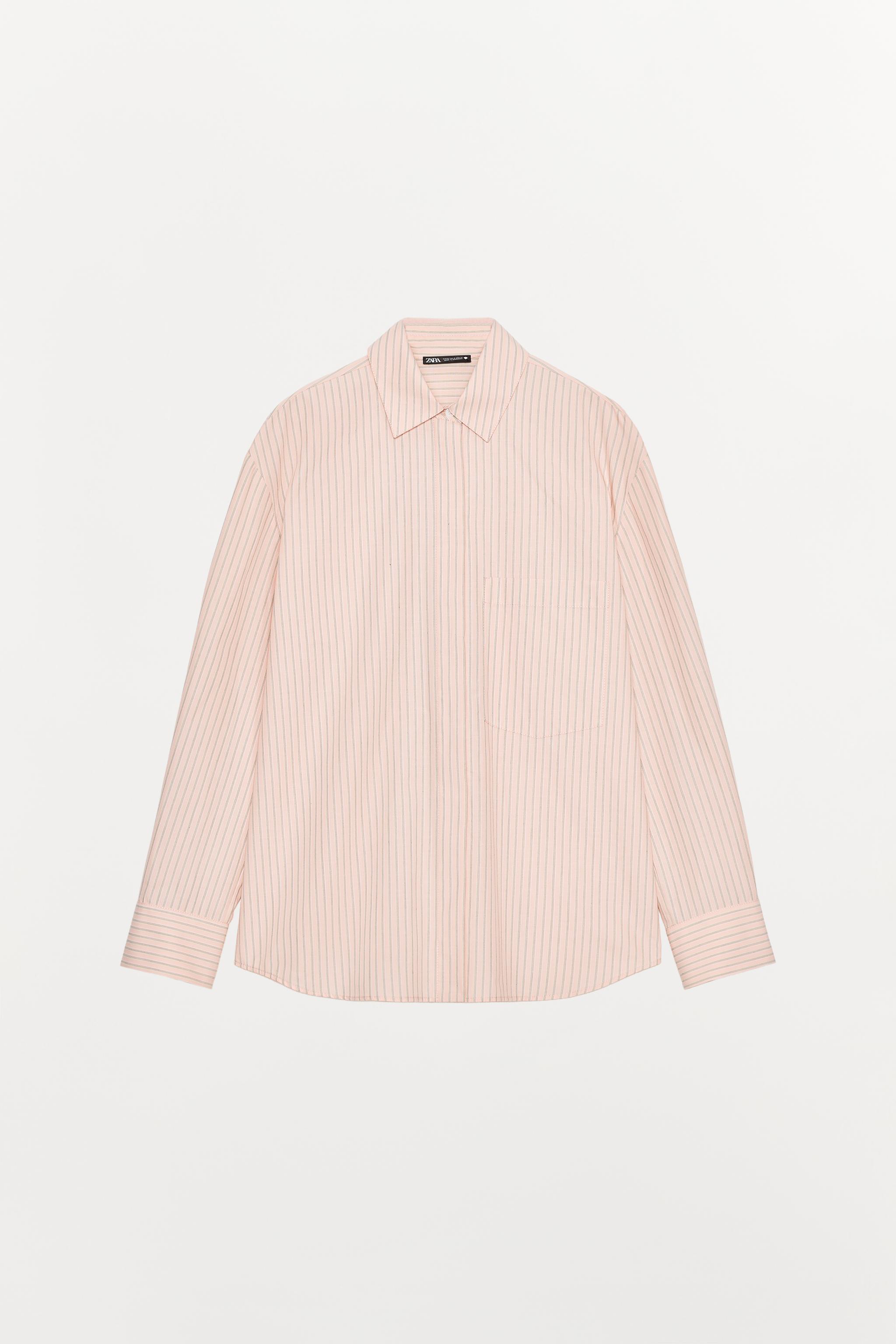 Tシャツ・カットソー ^LEATHERY^ Small Logo Striped Cotton Shirt PINK LRSH5101PK STRIPED COTTON SHIRT - Pink / White | ZARA Georgia