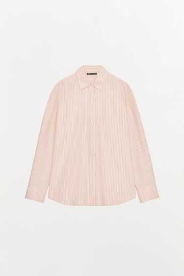 CHEMISE EN COTON RAYÉ - Rose / Blanc de Zara - Image 2