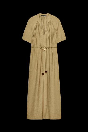 MIDIKLEID MIT PERLEN-GÜRTEL - Khaki von Zara - Bild 0