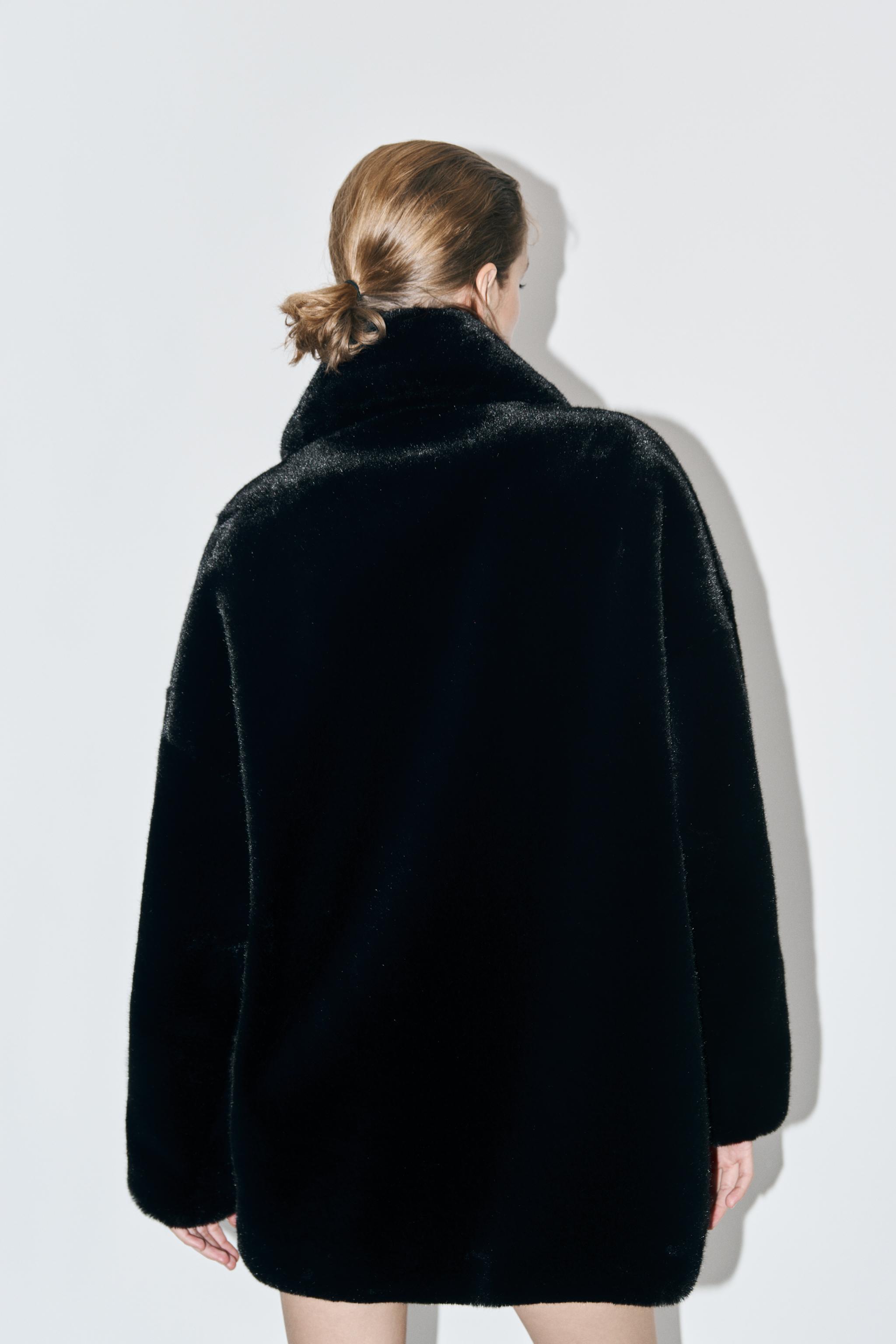 Zara black faux hot sale fur coat