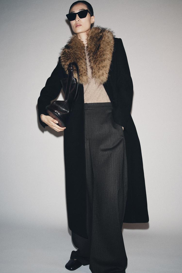 WOOL COAT WITH FAUX FUR COLLAR ZW COLLECTION Black ZARA Ireland