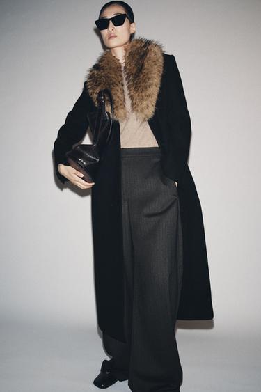 Zara WOOL BLEND COAT WITH FAUX FUR COLLAR ZW COLLECTION - Black - Image 0