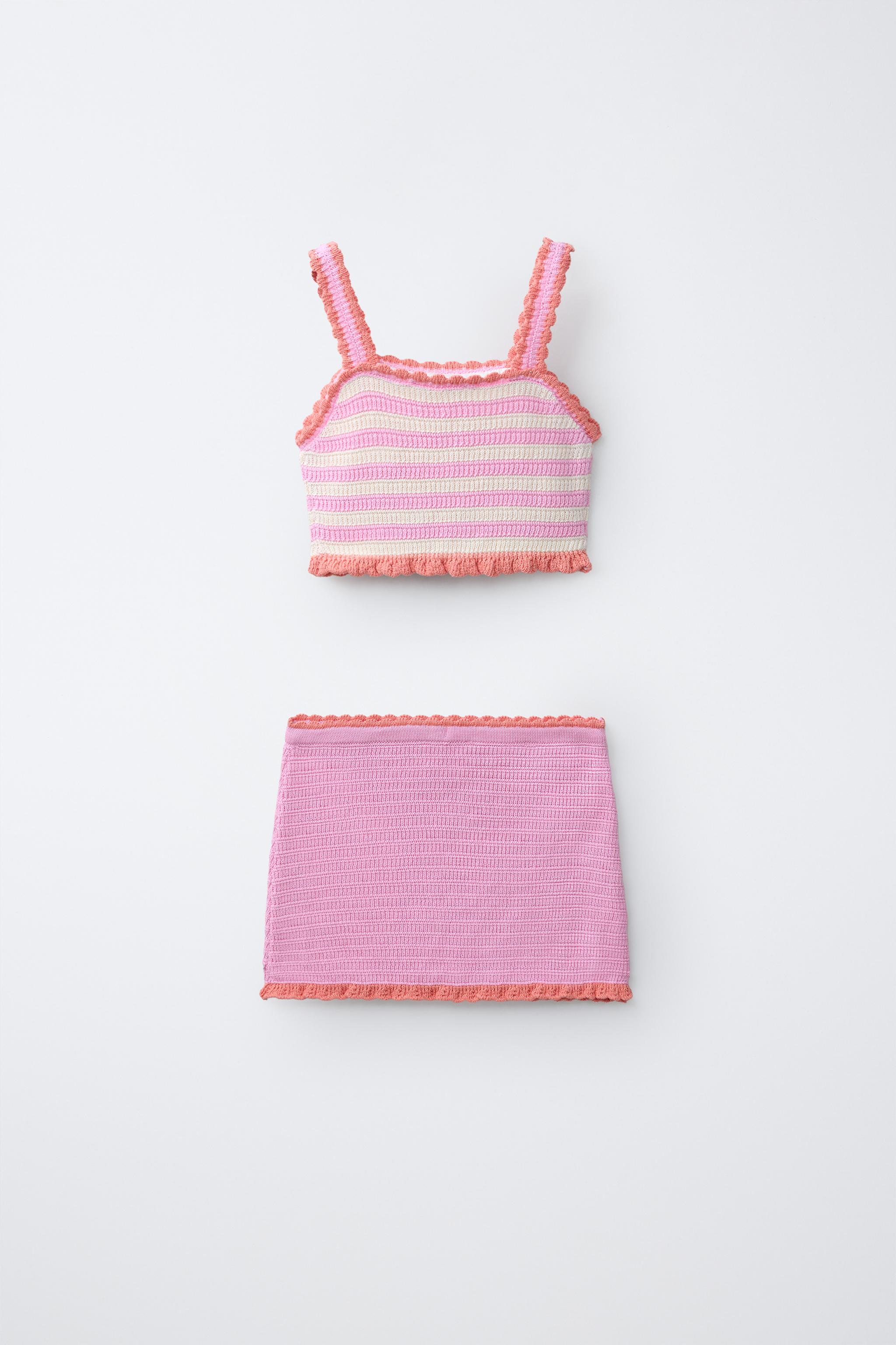 6-14 YEARS/ FRUIT & STRIPE CROCHET KNIT TOP PAREO SET