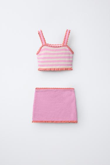 6-14 YEARS/ FRUIT & STRIPE CROCHET KNIT TOP & PAREO SET - Pink by Zara - Image 1