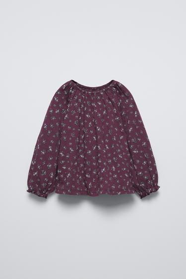 TEXTURED BLOUSE WITH FLORAL PRINT - Burgundy by Zara