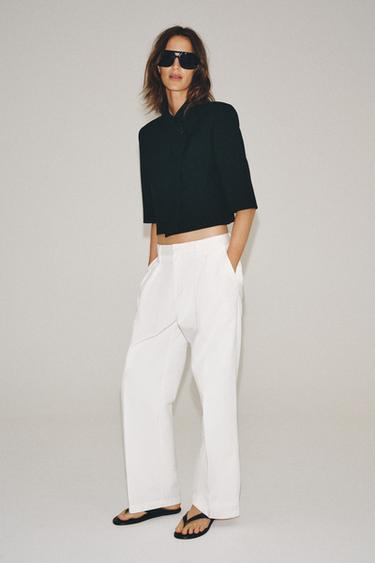 ZW COLLECTION CROPPED SHORT SLEEVE BLAZER - Black by Zara