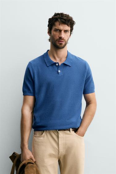 REGULAR FIT TEXTURED KNIT POLO SHIRT - Bluish by Zara