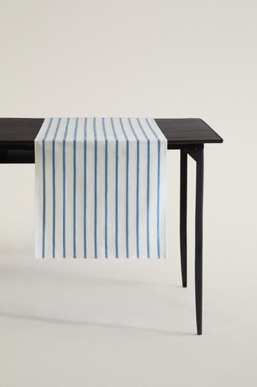 TABLE RUNNER WITH EMBROIDERED STRIPES - Blue by Zara