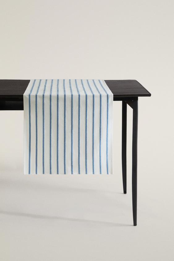 TABLE RUNNER WITH EMBROIDERED STRIPES - Blue by Zara - Image 0