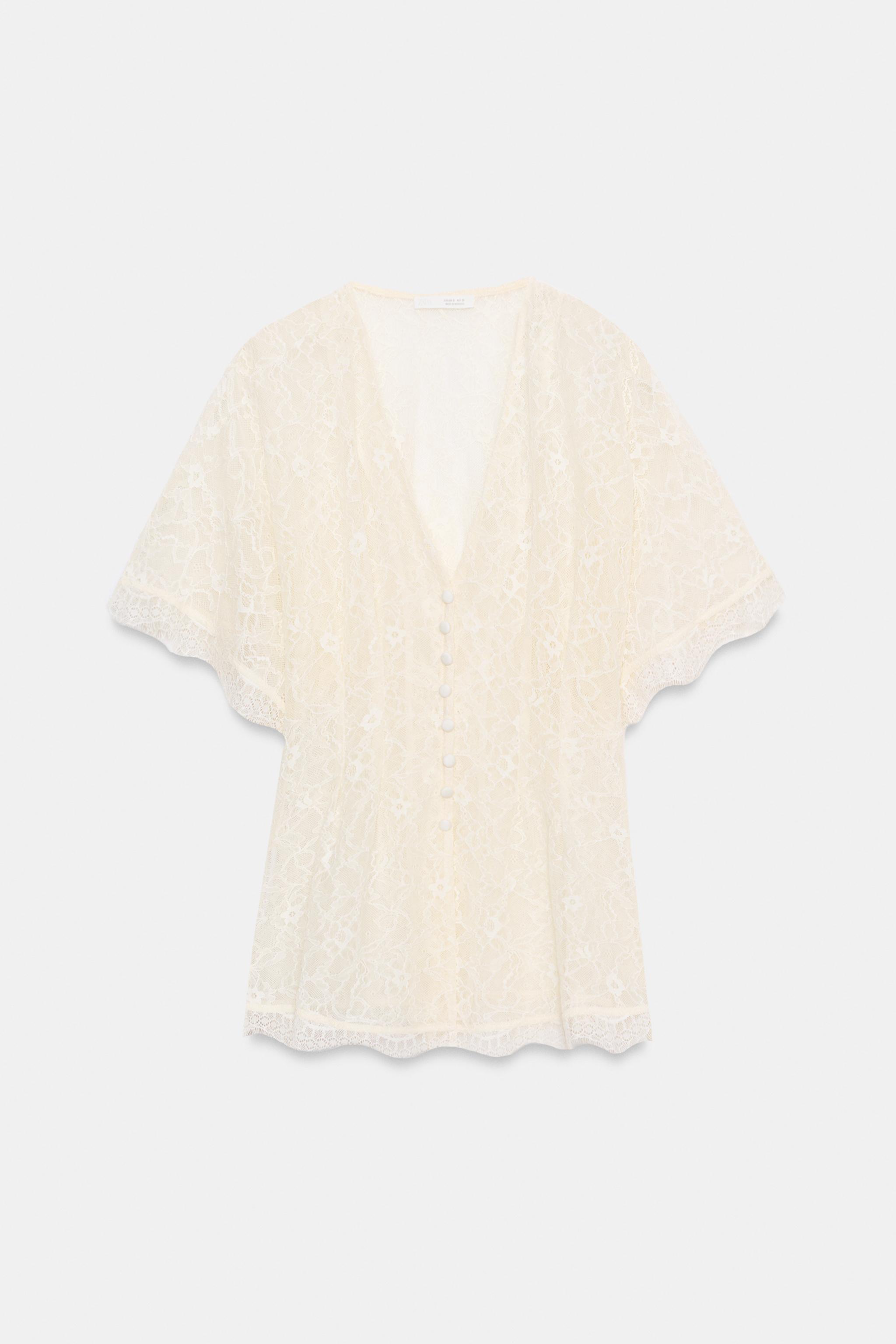 Женские топы Zara LACE BUTTON TOP — фото 7