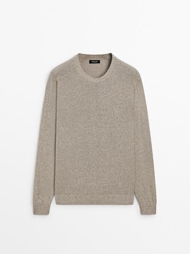 Pull en maille moulinée de coton et lin - Beige chiné de Zara