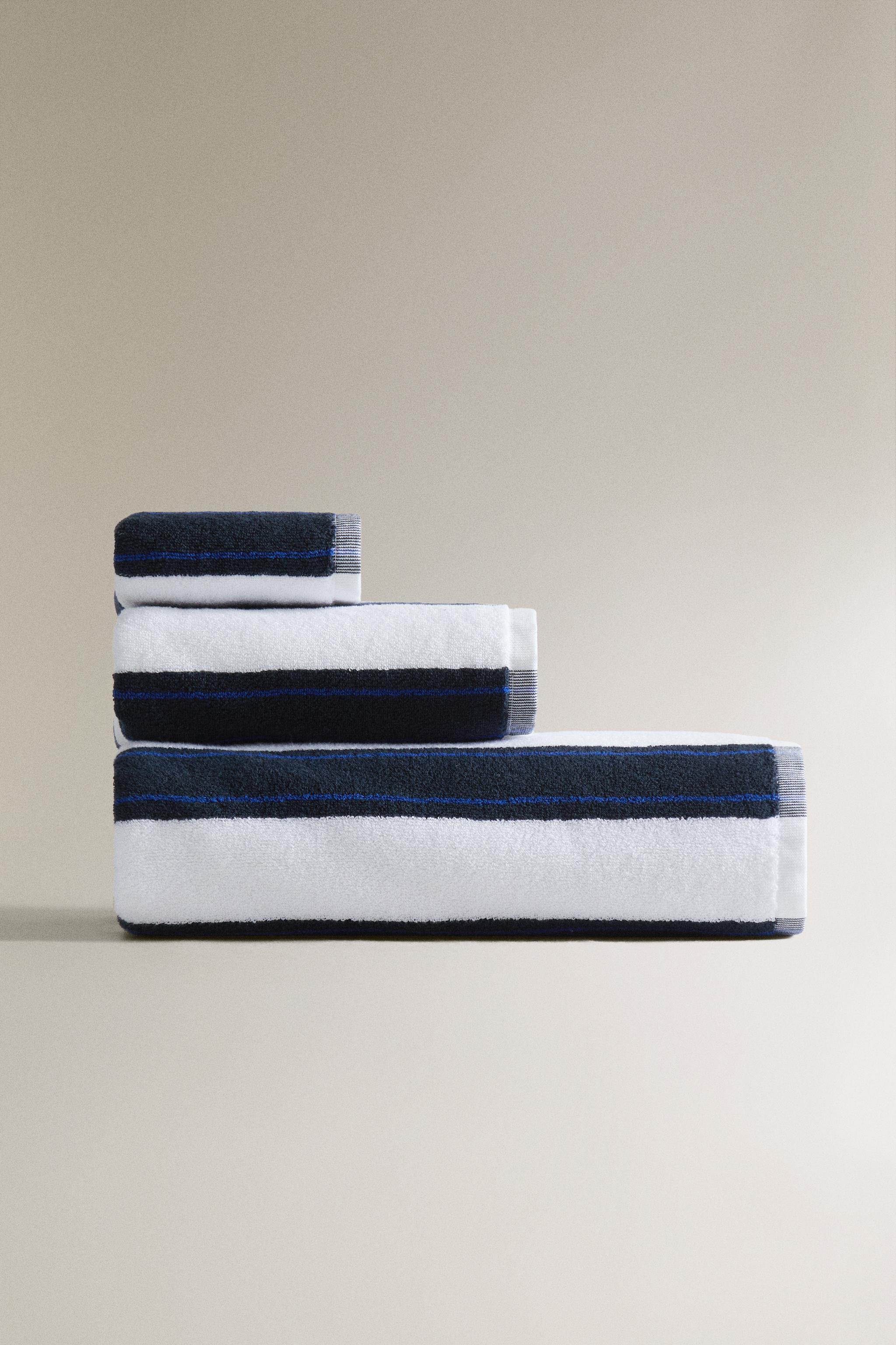 Navy and white striped bath towels sale