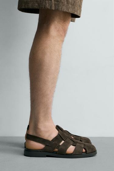 Zara LEATHER FISHERMAN SANDALS - Brown - Image 0