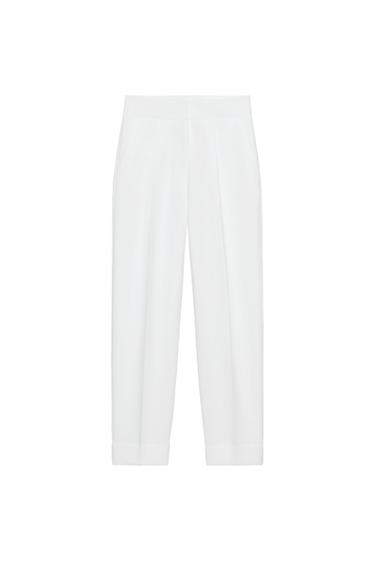 Zara PLEATED CUFFED HEM PANTS - White
