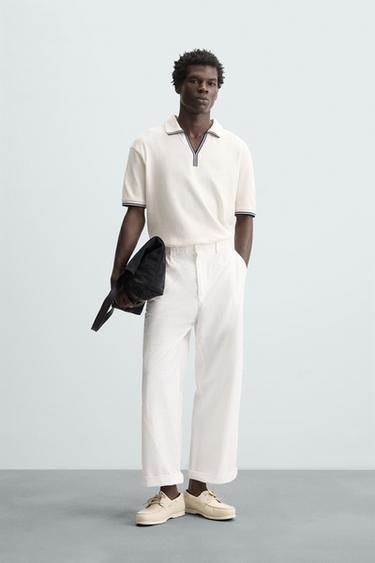 POLO ESTRUTURA ABERTA CONTRASTE - Branco-marfim da Zara - Imagem 0