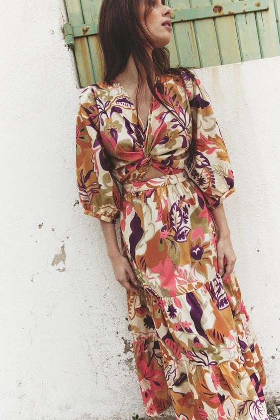 ZARA Women Geometric Print Midi Dress Size XS Multicolored_Ref: 4786/258 NWT