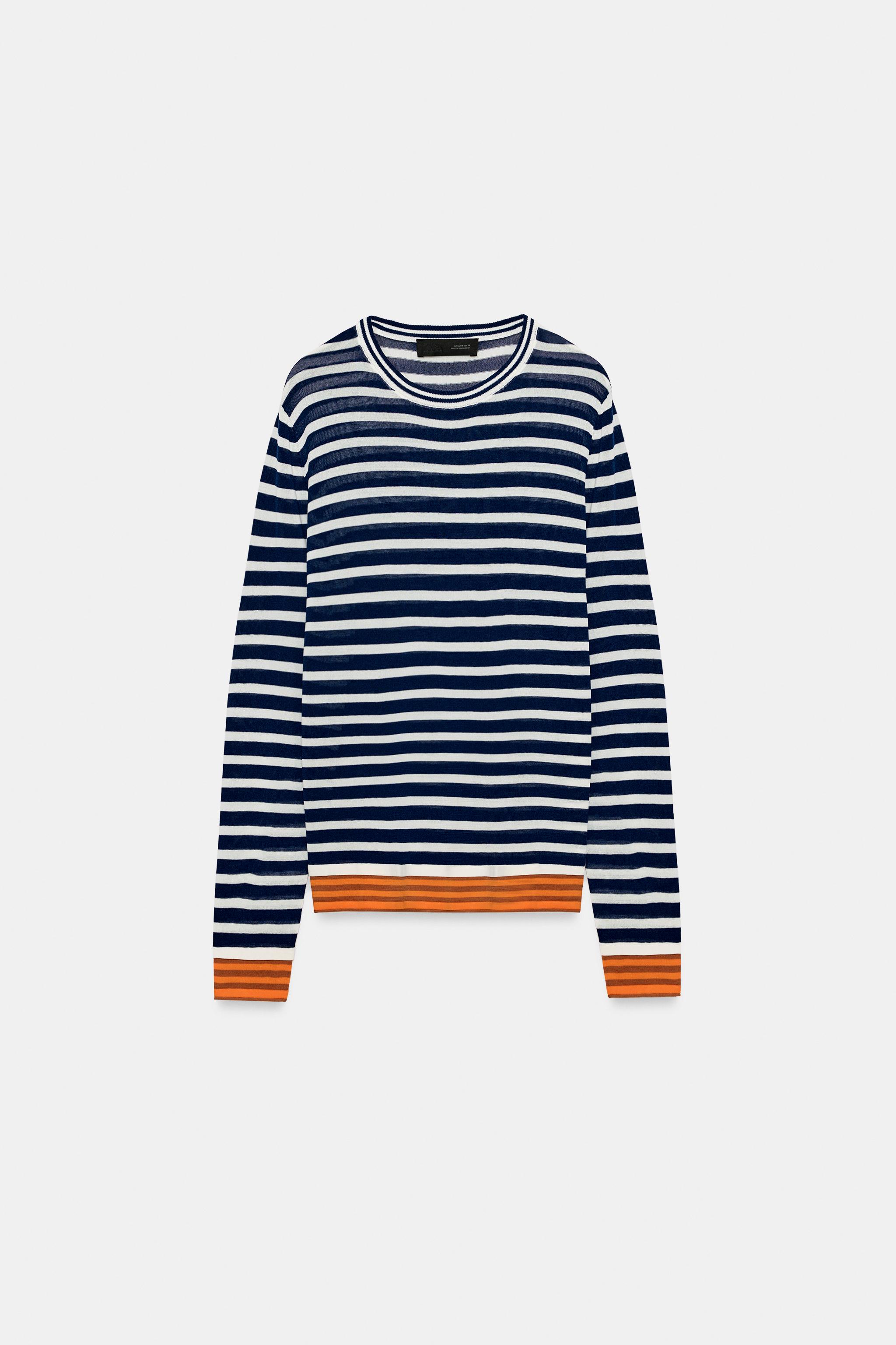ボーダー柄ニットセーター - ネイビーブルー | ZARA Japan / 日本