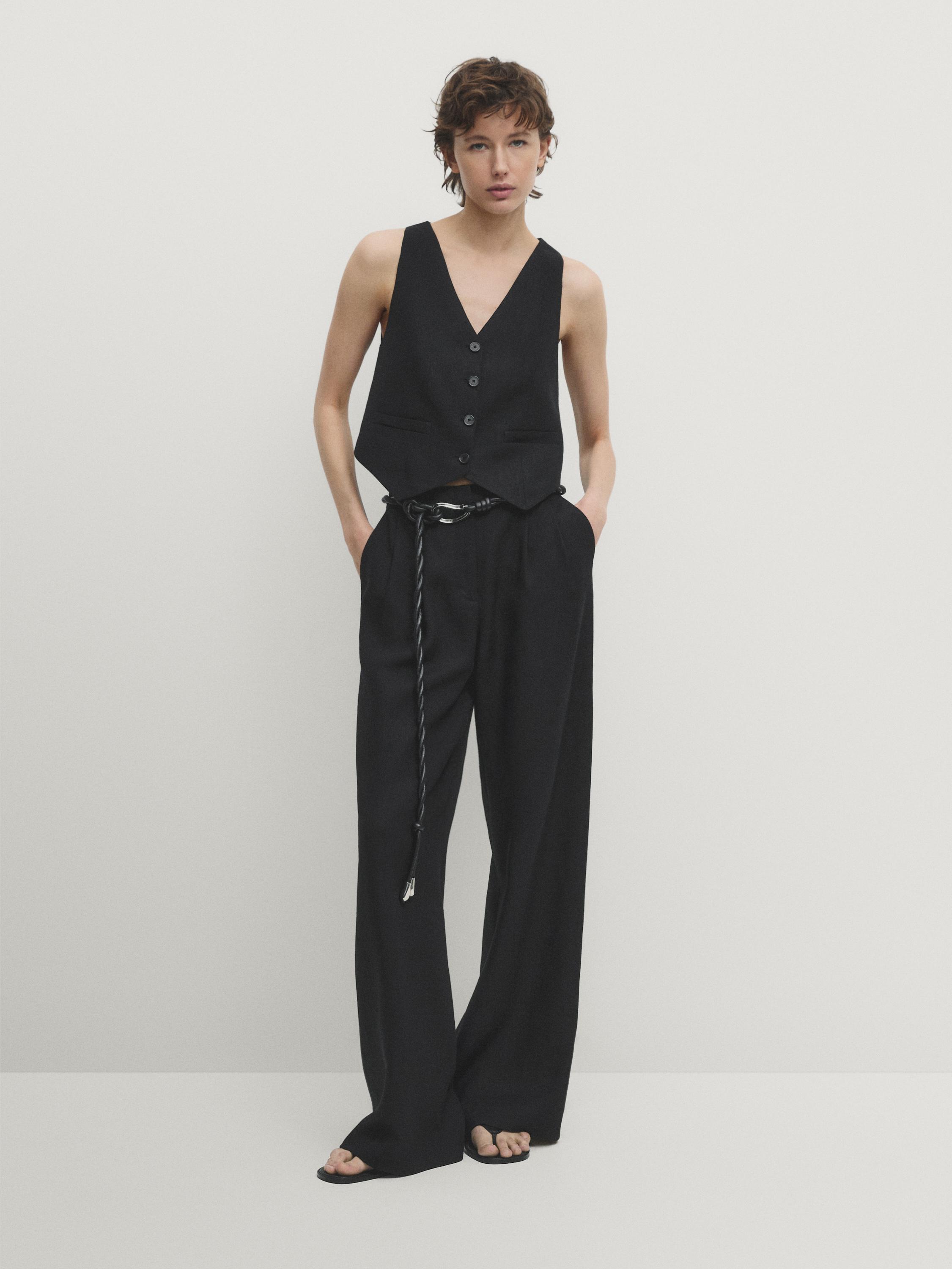 Wide-leg rustic suit trousers with darts - Black | ZARA Canada