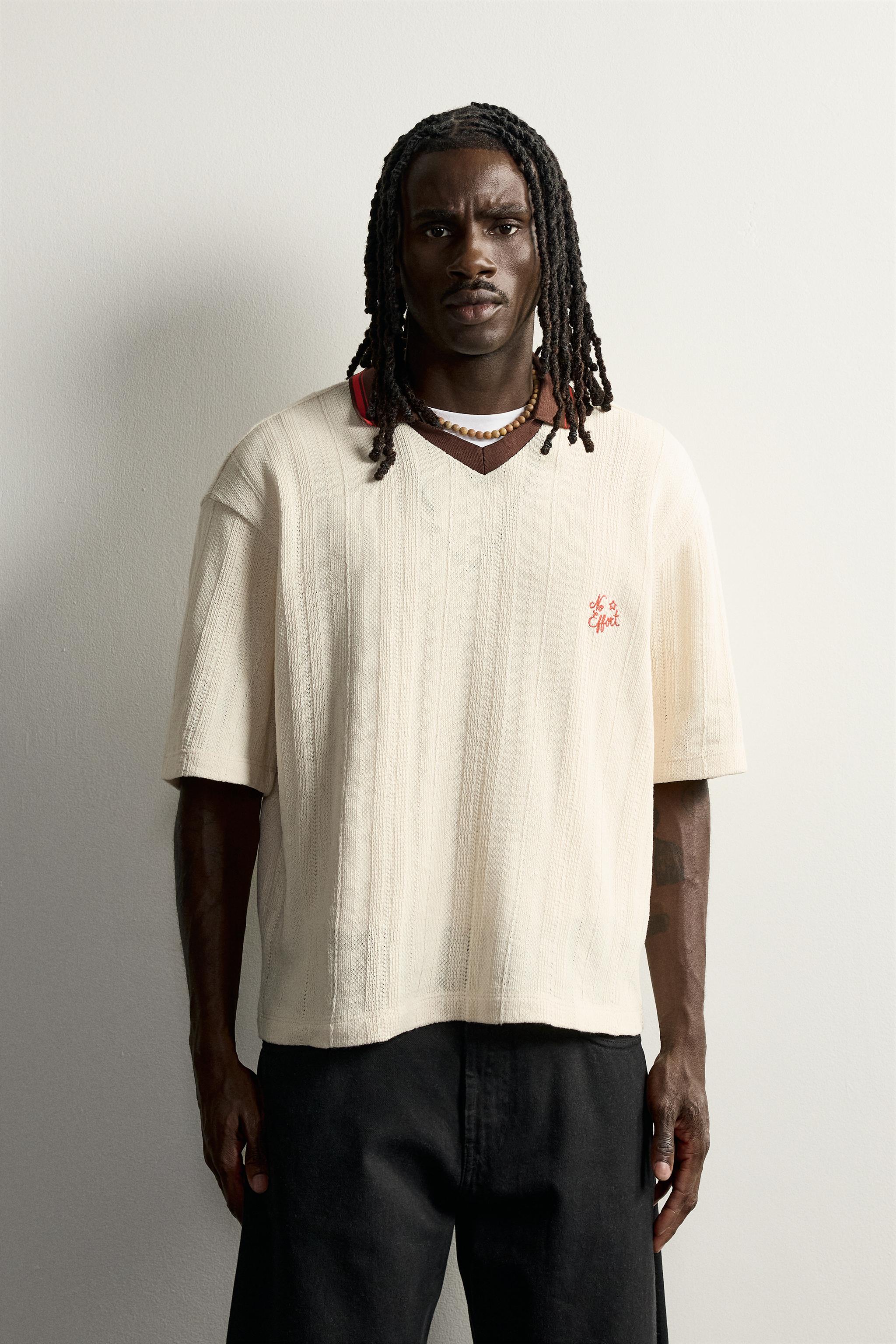 EMBROIDERED STRUCTURED POLO SHIRT — Oyster-white