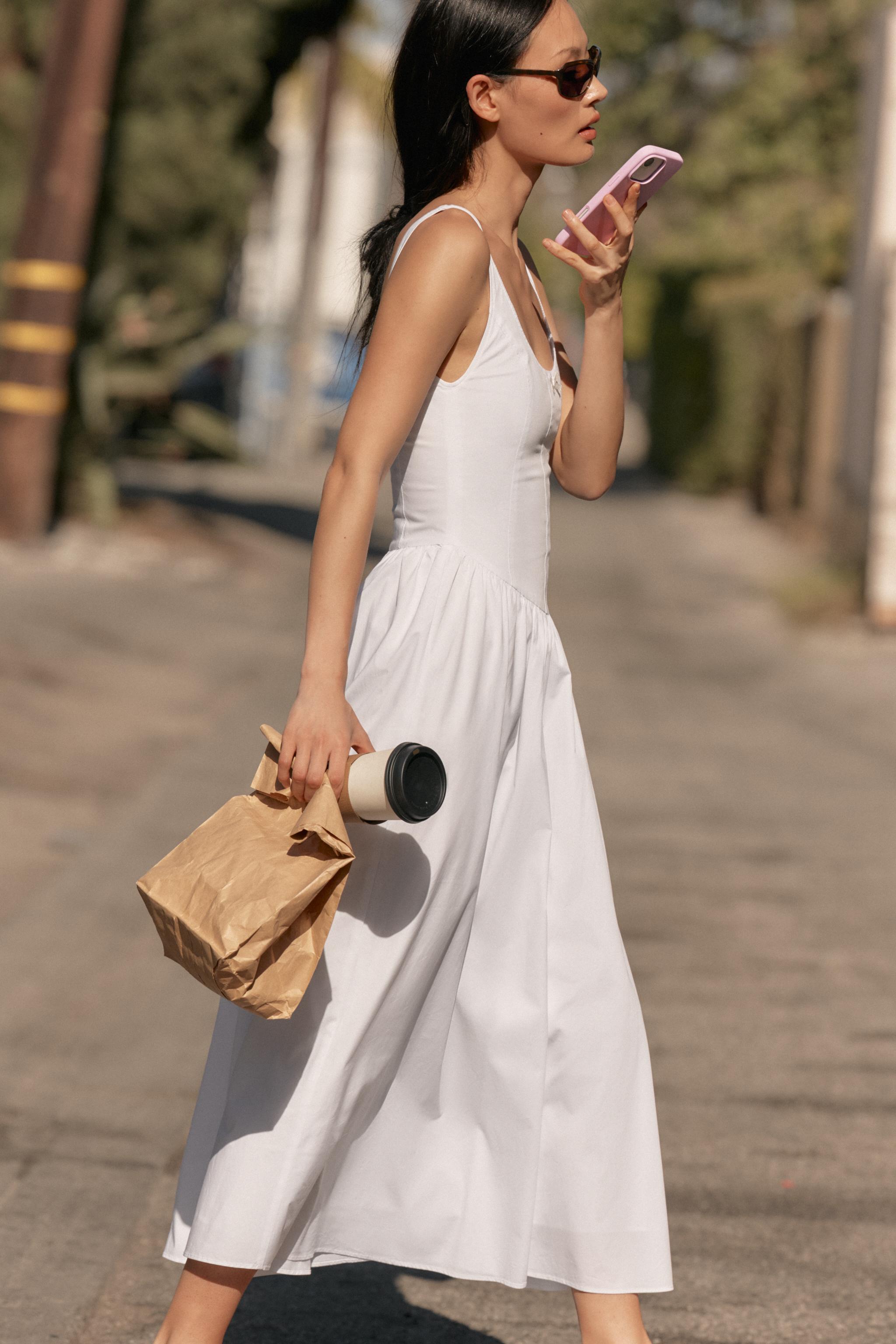 CORSET-STYLE POPLIN MIDI DRESS