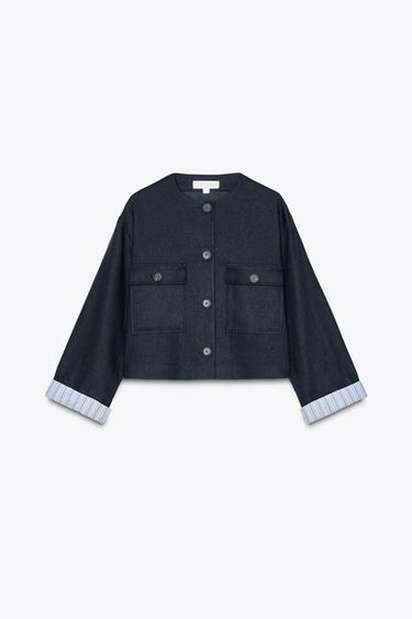 VESTE COURTE AVEC LIN - Bleu marine de Zara