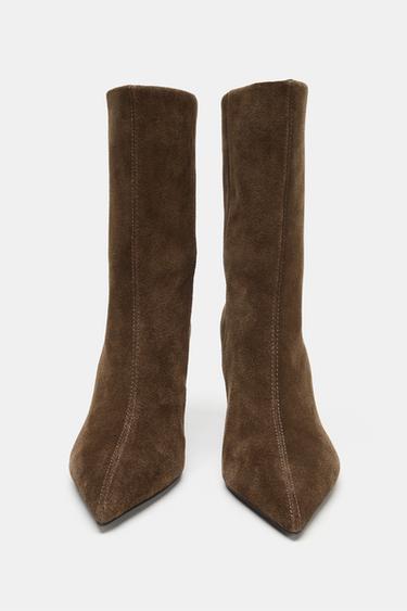 LEATHER HIGH-HEEL ANKLE BOOTS - Brown by Zara - Image 4