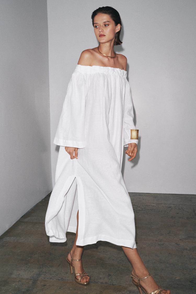 Zara Femme Robe Blanche ROBE 100 LIN ZW COLLECTION Blanc ZARA France