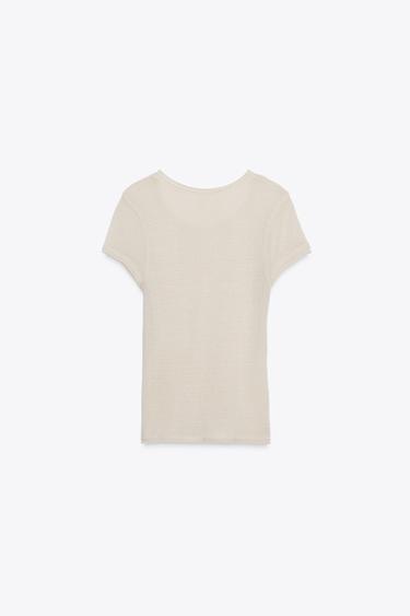 WOOL SHORT SLEEVE T-SHIRT - Ecru by Zara - Image 5