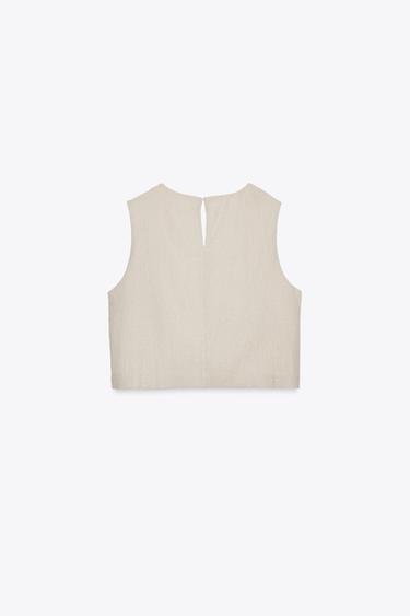 SHORT CROSSOVER LINEN BLEND TOP - Light beige by Zara - Image 4