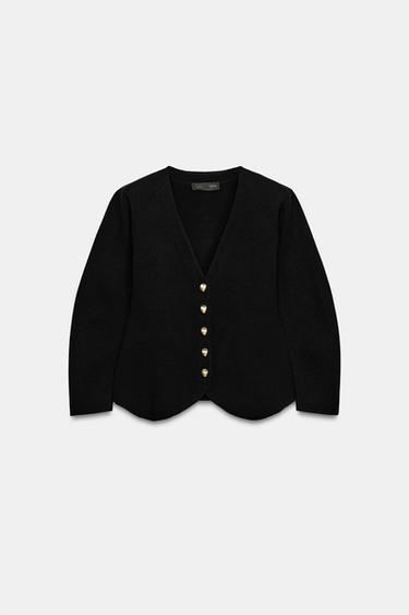 CASACO DE TRICÔ COM BOTÕES - Preto da Zara - Imagem 0