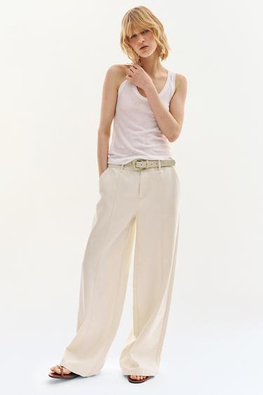 PANTALÓN ANCHO CINTURÓN - Crudo de Zara
