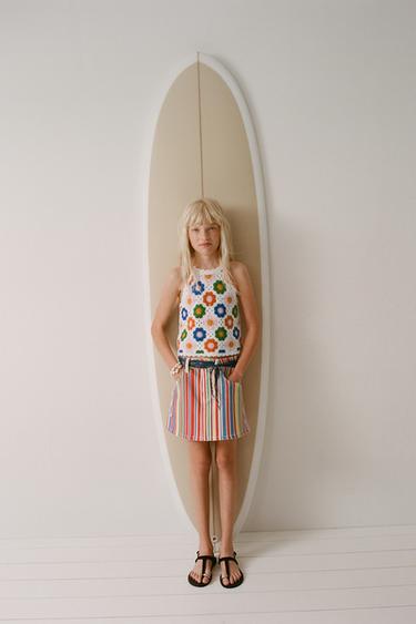 Zara CROCHET FLORAL KNIT TOP - Multicolored