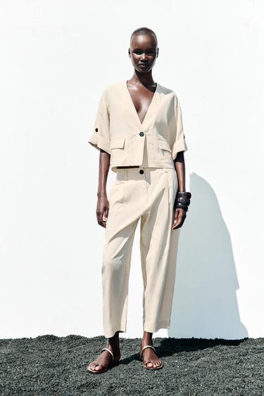 DARTED TROUSERS WITH ELASTIC WAIST - Sand by Zara
