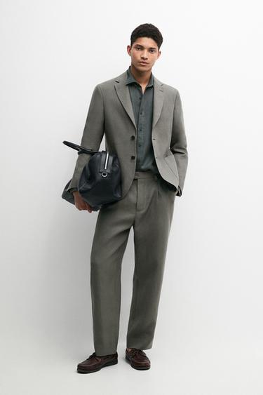 Zara 100% linen suit blazer - Dark green - Image 0