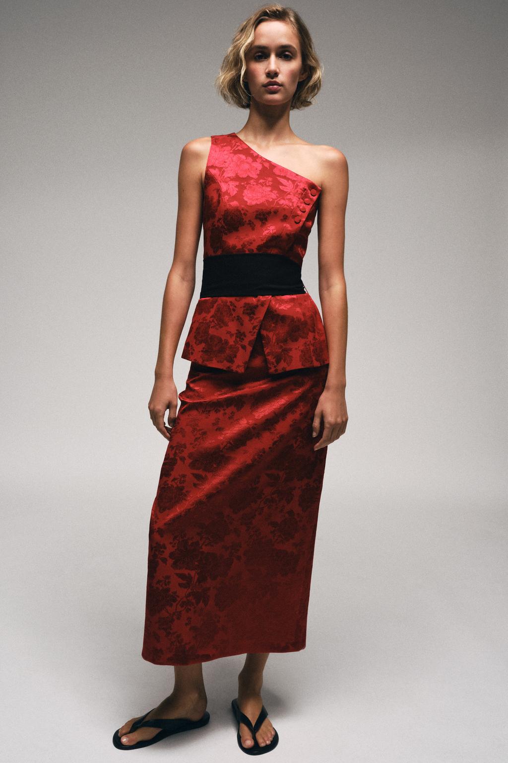 FLORAL JACQUARD MIDI SKIRT