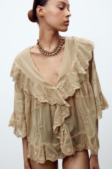 TOP TULLE BRODÉ À VOLANTS - Pierre de Zara - Image 0