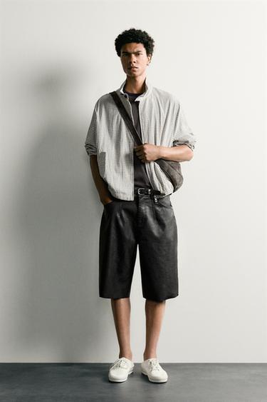 Zara FAUX LEATHER RELAXED FIT SHORTS - Black - Image 0