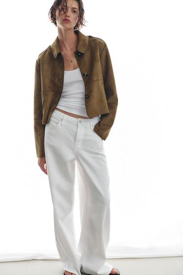 SHORT FAUX SUEDE JACKET - Dark khaki by Zara