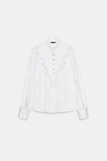 BLOUSE JACQUARD SATINÉE - Blanc de Zara - Image 6