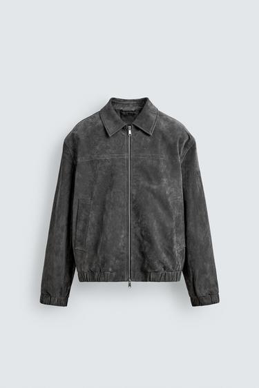 KOŽENÁ BUNDA S BROUŠENOU ÚPRAVOU - Šedá od Zara