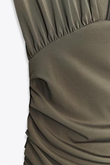 ROBE COURTE À ÉPAULETTES - Kaki de Zara - Image 6