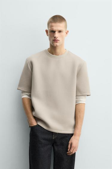Zara RELAXED FIT TECHNICAL SWEATSHIRT - Stone
