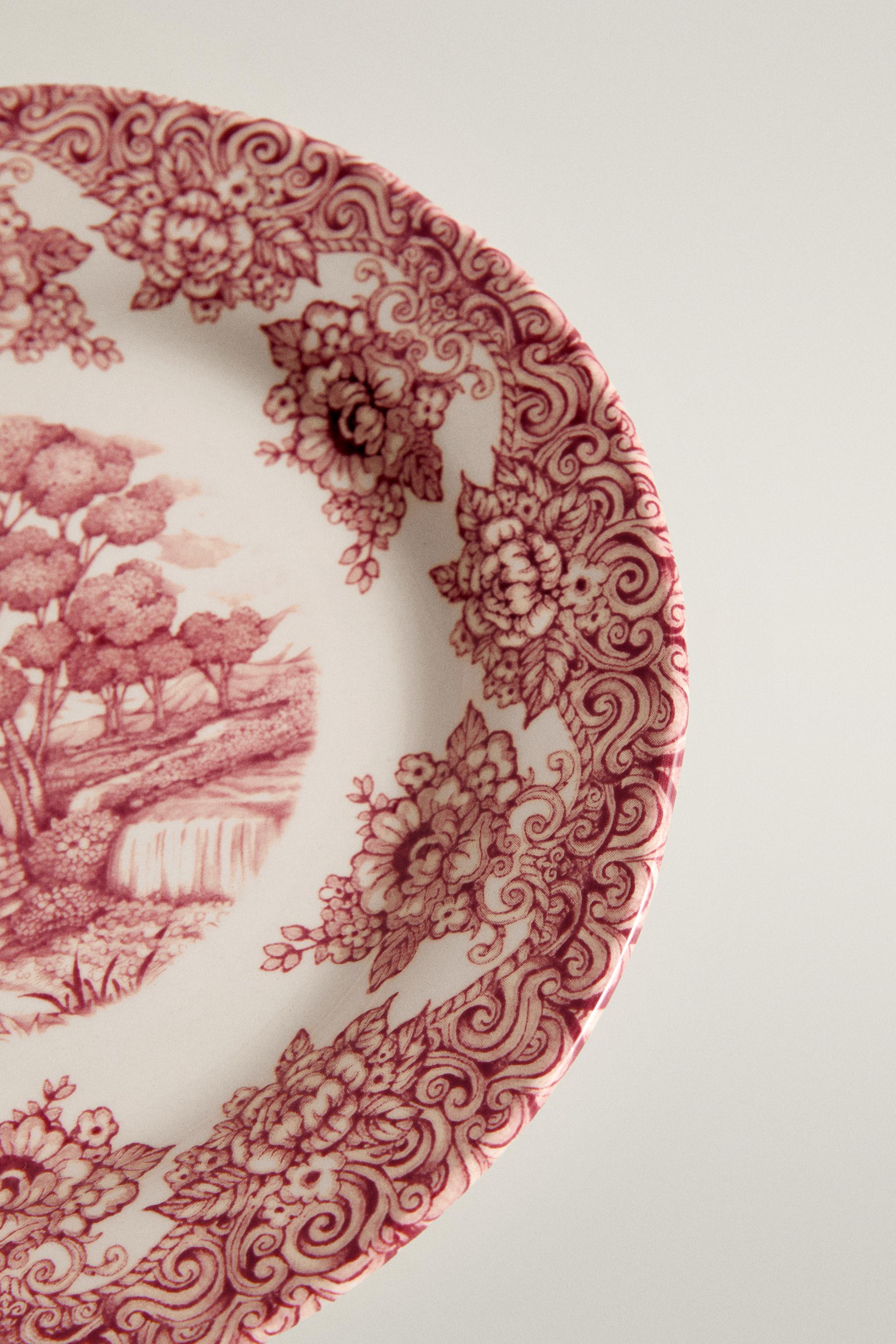 FLORAL LANDSCAPE EARTHENWARE DESSERT PLATE