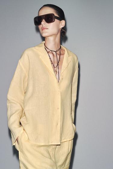 Zara ZW COLLECTION 100% 亞麻襯衫 - 淡黃色