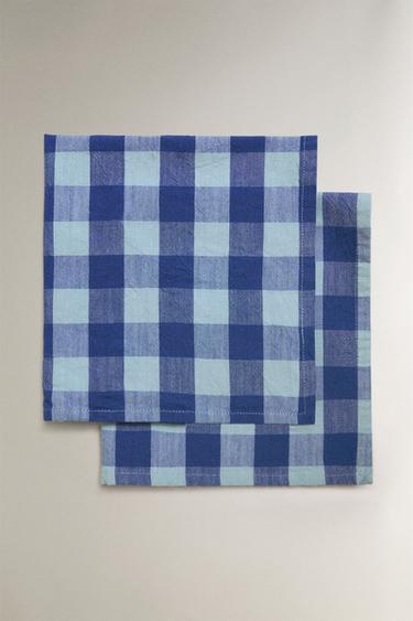 PACK OF CHECK NAPKINS (PACK OF 2) - Blue by Zara - Image 0