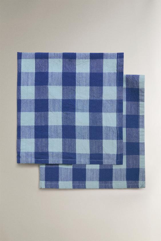 Zara CHECKERED NAPKINS (PACK OF 2) - Blue - Image 0