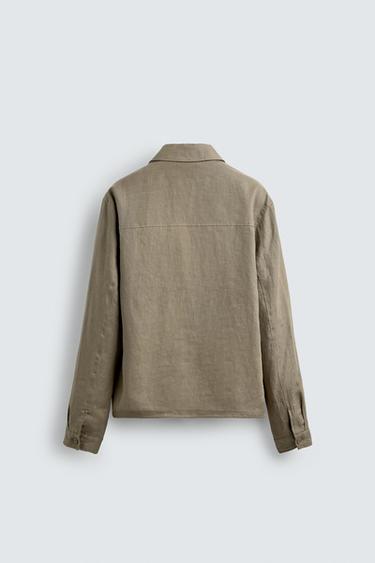 100% LINEN OVERSHIRT - Dark beige by Zara - Image 6